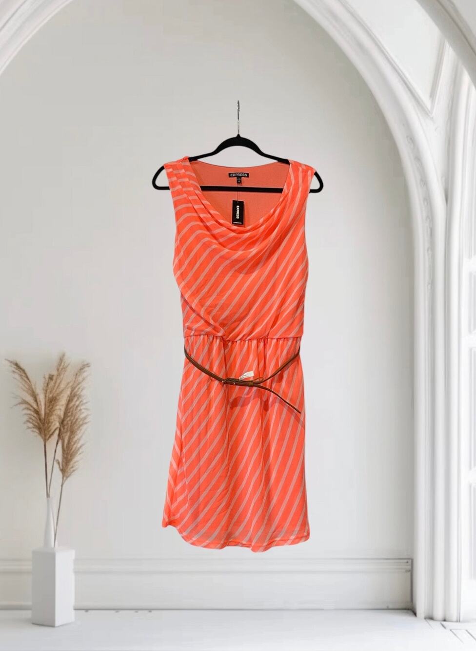 NWT Express Orange Swirl Sleeveless Flirty Dress, Medium